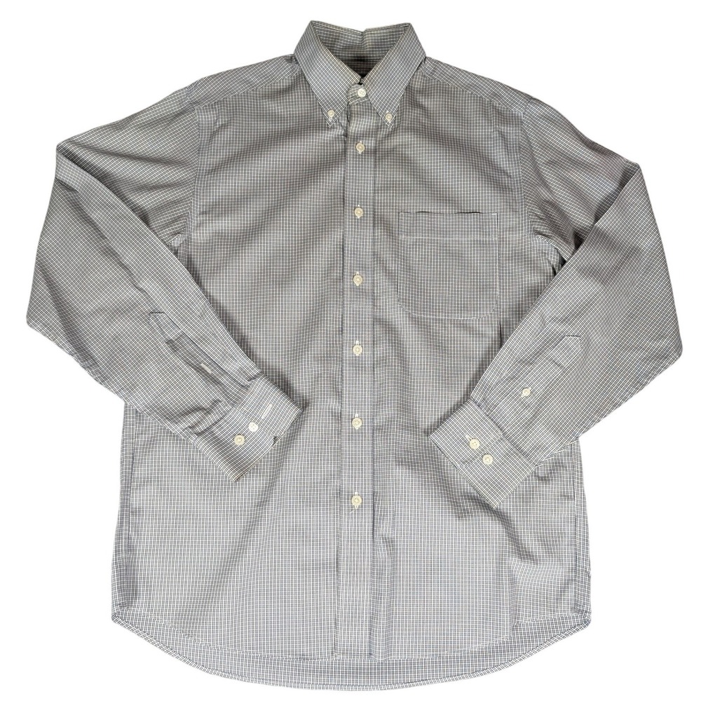 Eddie Bauer Relaxed Fit Mens Blue Micro Check Wrinkle‎ Resistant Shirt